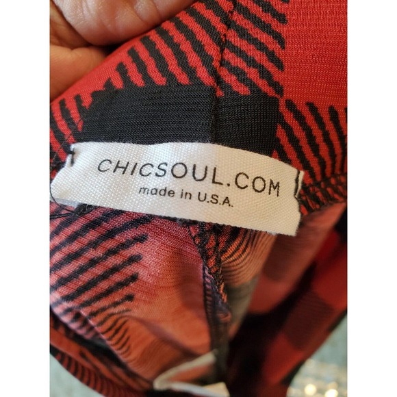 Chic Soul Womens Red Black Check Polyester Casual Elastic Waist Pants Size XL - Picture 6 of 9